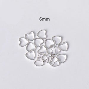 6 mm Coração em forma de prata Mini Aro aberto na parte traseira