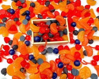 FAKE Tiny Dollhouse Fruits (Blueberry,Strawberry,Orange Slice, Raspberry,Cherry)