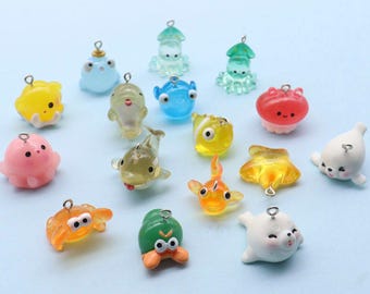 Resin Squid, Cuttlefish, Stars, Jellyfish, Marine Life Themed Resin Charms