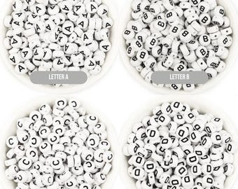 BULK BLACK Letter A-Z Alphabet Individual Beads (7MM)