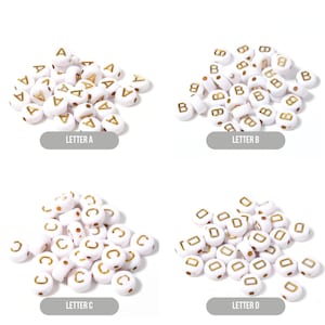 A-Z Alphabet Individual Beads, Gold Letter White Bead (7MM)
