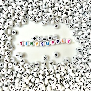 7MM x 4MM White Flat Round Acrylic Mathematical Sign Symbol Beads