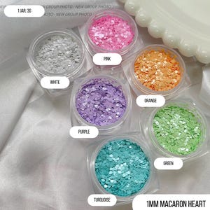 Confettis scintillants coeur néon/macaron de 1 MM (pot de 3 G)