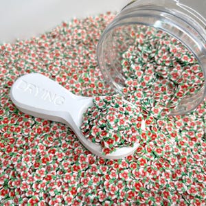 FAKE 5 MM Rot Weiße Blume, Blumenmuster Polymer Clay Sprinkle (NICHT ESSBAR) D29-28