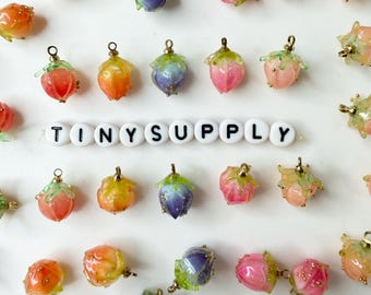 Resin Strawberry Flower Charms: Pink, Red, Blue, Orange, Hot Pink (15mm)