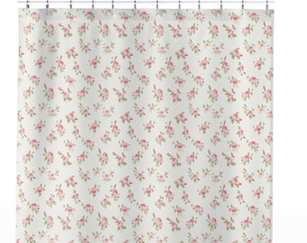 Shabby simply cottage chic small pink roses on white Shower Curtain  home decor floral  gift French  bath curtain coquette gift