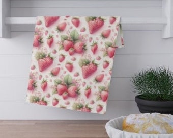 light Pink red strawberries Kitchen Towel flour sack  kitchen mothers day gift kitch kitchen retro vintage