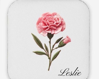 Personalized  Birth month flower jewelry travel case gift name travel case custom  embroidered  Pink carnation January Mothers Day gift