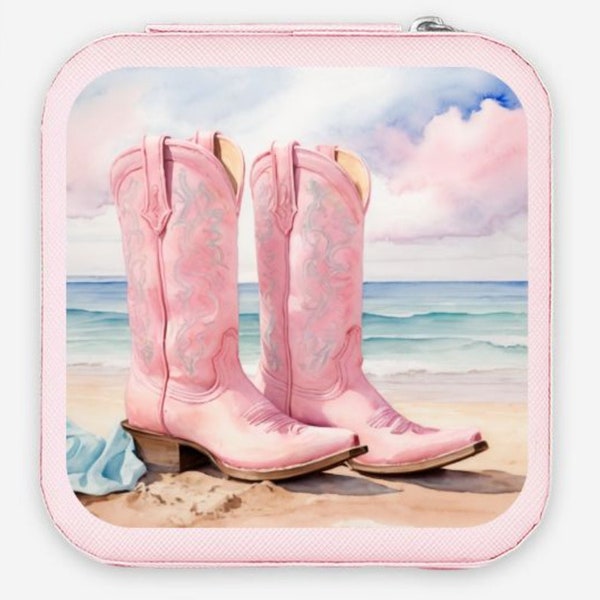 Country western southwest jewelry case box light pink cowgirl boots friend gift travel case accessories coastal cowgirl this ain’t Texas