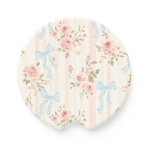 Car Coaster Coquette Pink Roses and Bows Cup Holder Floral Car Accessory shabby Cupholder Coaster Drink Holders pink car