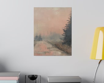 Pink landscape mountains wall art oil painting Matte Canvas
