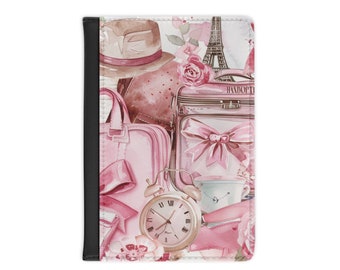 Pink travel accessories coquette bows Passport Cover Eiffel Tower Paris