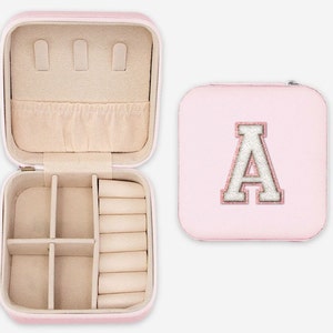 Regalo de amiga dama de honor Personalizado oro rosa chenille carta inicial joyería estuche de viaje regalo monograma personalizado estuche de viaje Día de las Madres
