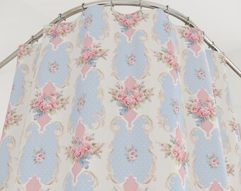 Shabby pink roses rococo gold French blue Shower Curtains