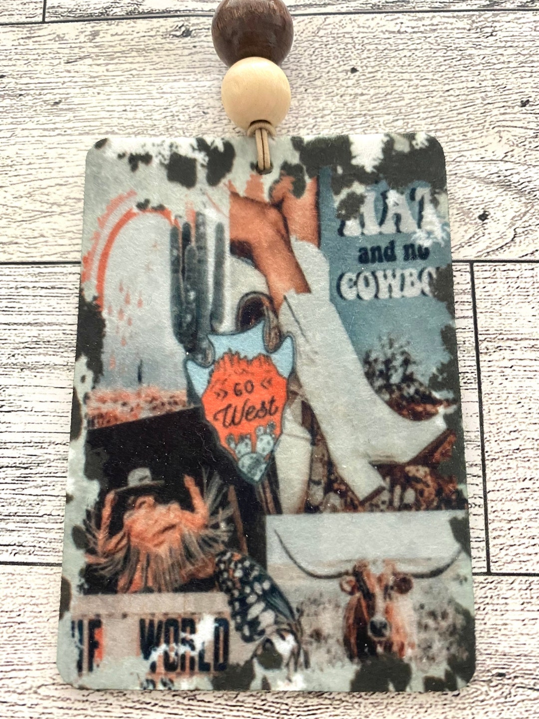 Western Collage Car Air Freshener Boots Longhorn Cactus Cow Hide Double