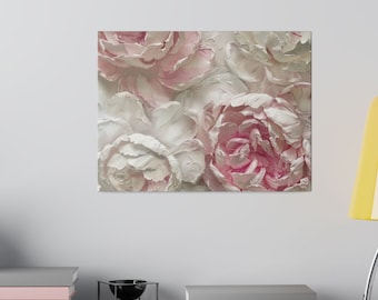 Textured light pink white peonies wall art girl room Matte Canvas Stretched shabby coquette abstract art girly gift home gift