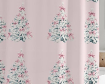Light pink bows On Christmas trees coquette Shower Curtains cute gift pink Christmas