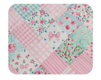 Shabby Coquette Light Pink light blue  Gingham Bows Patchwork Quilt Mouse Pad Rectangle Desk Accessory Office Decor Mouse  Cute pink Desk