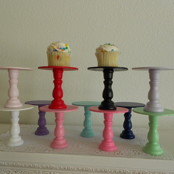 Set of 3 Mini wood cupcake stands pedestals or cake pop stands you choose colors ECS