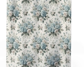 Light blue and sage floral roses shabby cottage Shower Curtains French country