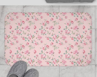 Shabby light pink roses French chic Bath Mat