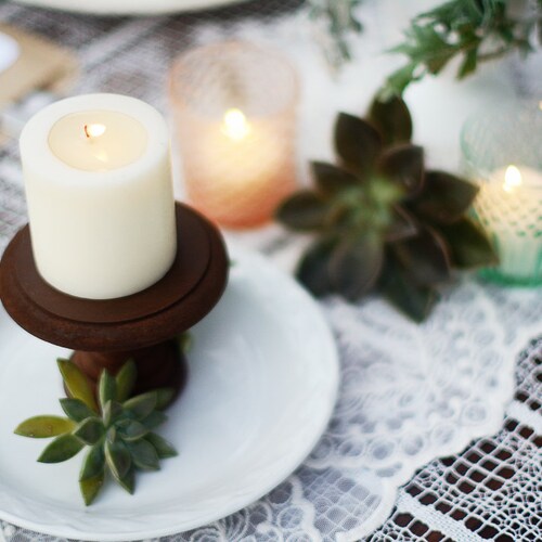 Wood Stained Walnut Cupcake Candle Stand Wedding Centerpiece Etsy