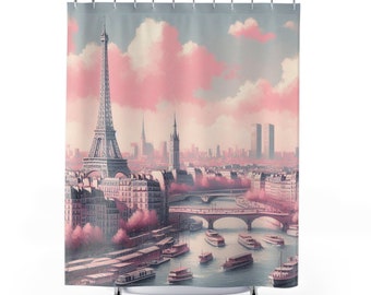 Vintage French pink Paris Eiffel Tower Shower Curtains