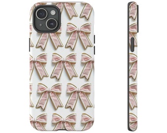 Light pink white gold varsity  chenille letter style coquette bow iPhone case Tough Cases