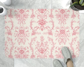 Pink floral scroll shabby French chic Memory Foam Bath Mat