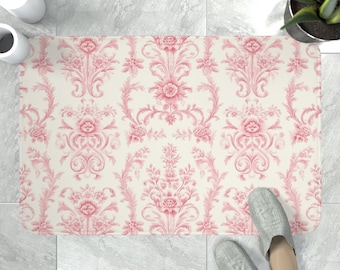 Pink floral scroll  Toile shabby French chic Memory Foam Bath Mat