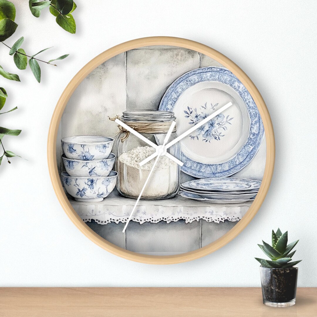 Chinoiserie Floral Blue and White Kitchen Clock Home Decor Kitchen ...