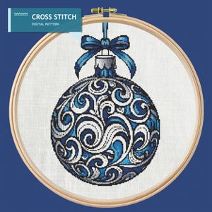 Modèle de point de croix : ornement tourbillon bleu - Noël numérique bricolage