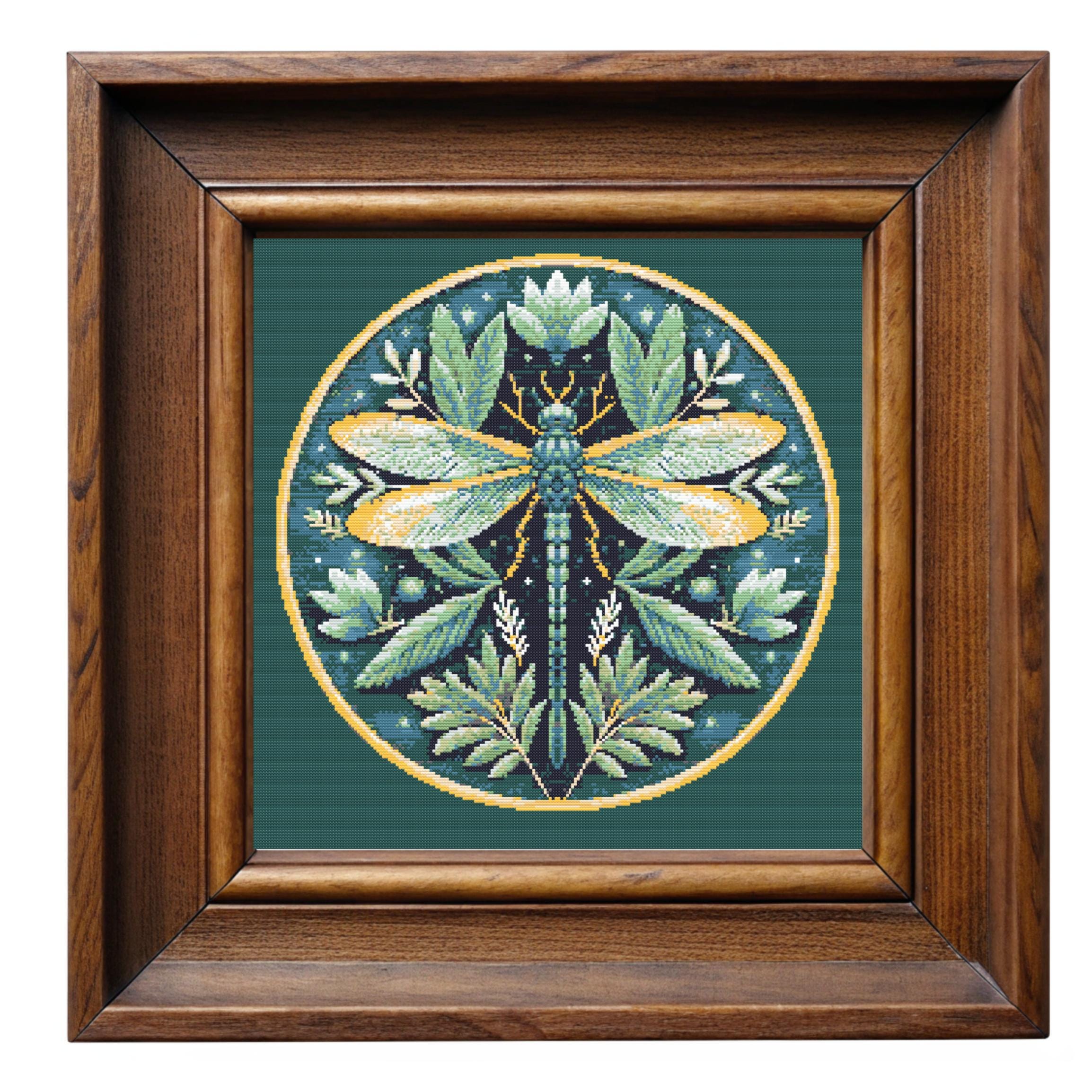 Botanical Dragonfly Cross Stitch Pattern – Nature-Inspired PDF Embroidery