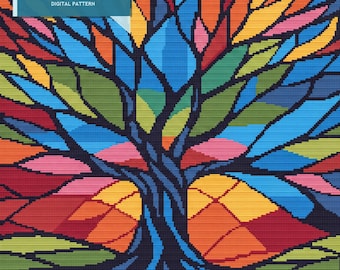 Cross Stitch Pattern: Modern Tree Mosaic Style - Downloadable PDF