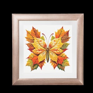 Autumn Leaf with Butterfly Cross Stitch Pattern – Counted Fall PDF Design – Nature-Inspired Embroidery Chart