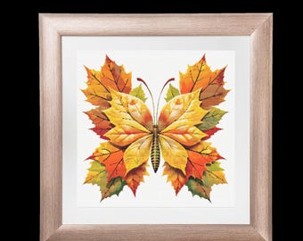 Autumn Leaf with Butterfly Cross Stitch Pattern – Counted Fall PDF Design – Nature-Inspired Embroidery Chart
