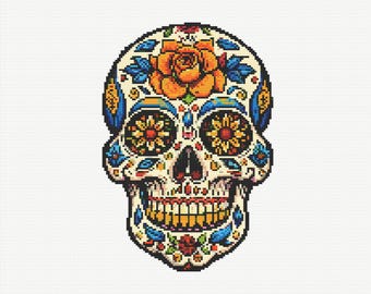 Patrón de punto de cruz de calavera de azúcar para Halloween