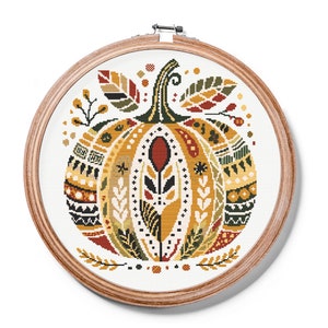 Patrón de punto de cruz de calabaza bohemia en PDF – Decoración otoñal – Gráfico de punto de cruz contado – Descarga instantánea