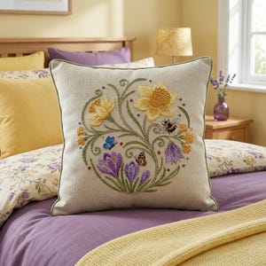 Garden-Inspired Embroidery Pattern - Daffodils, Bees & Butterflies
