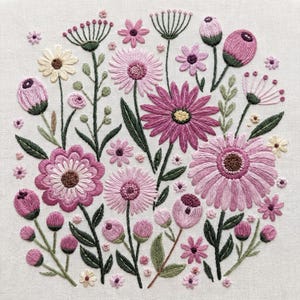 Embroidery PDF Pattern: Wildflower Floral Design - 4”, 6”, 8” Hoops
