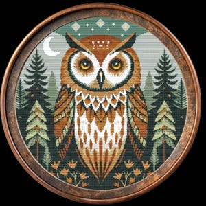 Boho Woodland Owl Cross Stitch Pattern (Digital Download PDF)