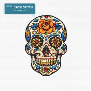 Floral Sugar Skull Cross Stitch Pattern: Dia de los Muertos Design
