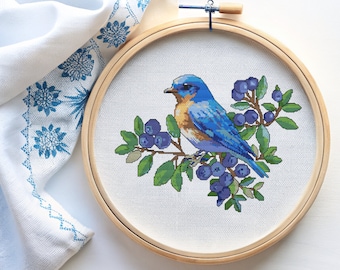 Springtime Cross Stitch | Bluebird and Blueberries | PDF Download