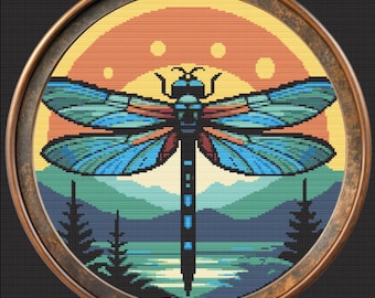 Dragonfly Cross Stitch Pattern – Modern Nature-Inspired PDF Embroidery Design