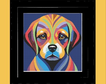 Beagle Cross Stitch Pattern: Vibrant Pop Art Dog (Instant Download)