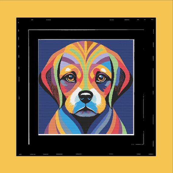 Beagle Cross Stitch Pattern: Vibrant Pop Art Dog (Instant Download)
