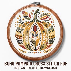 Boho Pumpkin Cross Stitch Pattern: Autumn Harvest Decor (PDF Download, PatternKeeper Compatible)