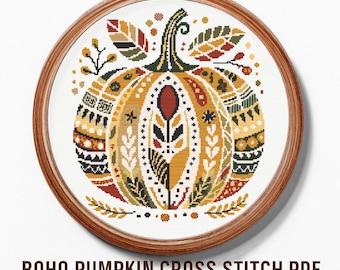 Boho Pumpkin Cross Stitch Pattern: Autumn Harvest Decor (PDF Download, PatternKeeper Compatible)