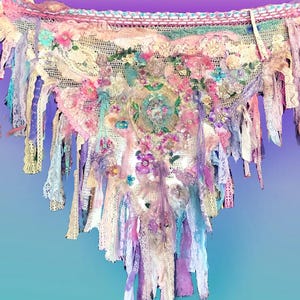 Beautiful Shabby Chic Pastel Tatting Lace Shawl, Fantasy Fairy Clothing Accessory, Feminine Victorian  Art to Wear, Artistic Shawl