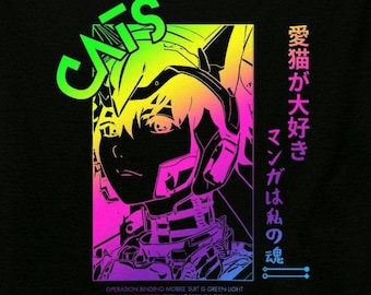 Camiseta Cyberpunk con Gato Cyborg: Camiseta neón urbana para fans del anime y los otakus.